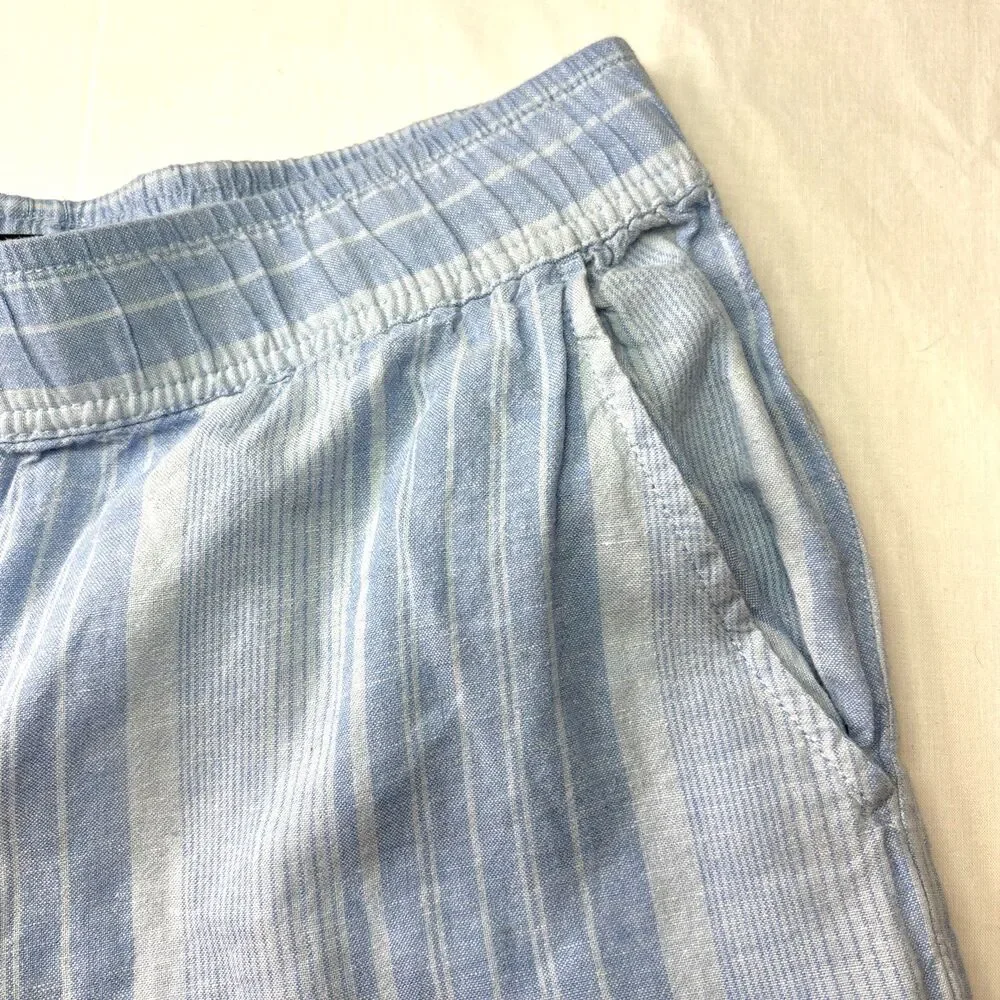 Tahari Women's Large Blue Linen Rayon Elastic Waist Casual Pants with Pockets